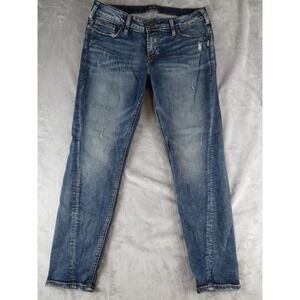 Silver Jeans Co Aiko Ankle Skinny Jeans Womens 32 Blue Distressed Denim‎ W32 L27